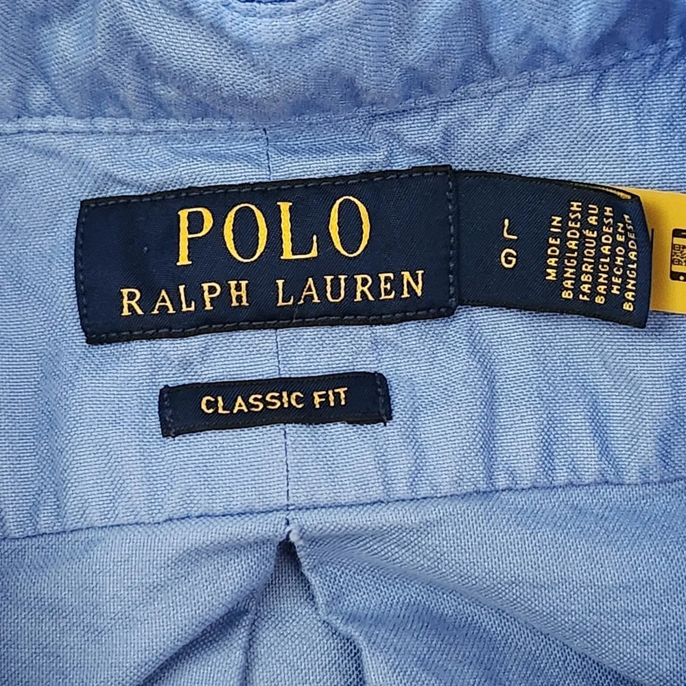 Polo Ralph Lauren Oxford Shirt Mens Large Blue Classic Fit Long Sleeve Button Up